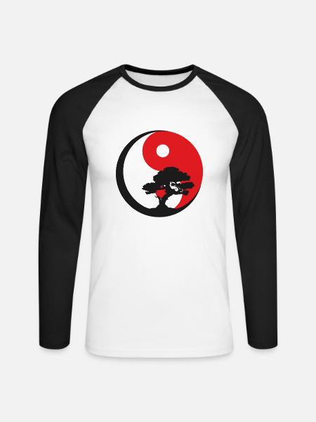 qigong bonsai ying yang - Unisex Baseballshirt langarm - Weiß/Schwarz