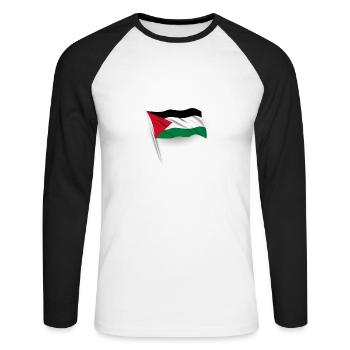 Libérer la Palestine - T-shirt baseball manches longues Homme - blanc/noir - Devant - Nik (191cm)