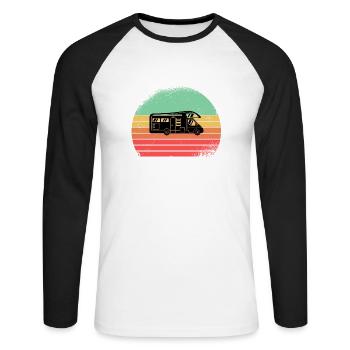 Camping Life Retro Sun Wohnmobil - Unisex Baseballshirt langarm - Weiß/Schwarz - Vorne - Nik (191cm)