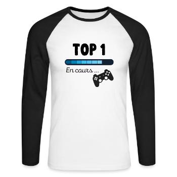 Top 1 en cours cadeau gamers - T-shirt baseball manches longues Homme - blanc/noir - Devant - Nik (191cm)