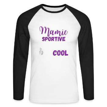 Je suis une mamie sportive - T-shirt baseball manches longues Homme - blanc/noir - Devant - Nik (191cm)