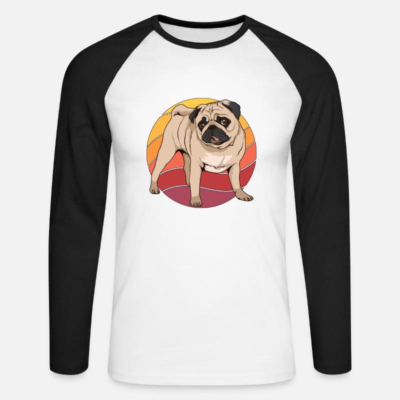 Mops Pug Retro Sunset - Unisex Baseballshirt langarm - Weiß/Schwarz