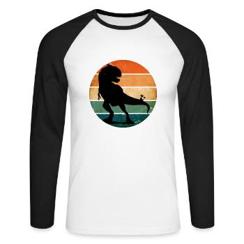 Funny Cat T-Rex Dinosaur Vintage Retro Sunset - T-shirt baseball manches longues Homme - blanc/noir - Devant - Nik (191cm)
