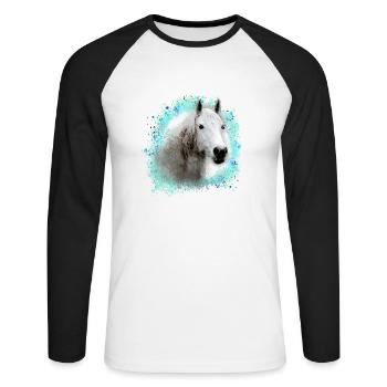 cheval , moisi ,graffiti , peinture,cheval blanc, - T-shirt baseball manches longues Homme - blanc/noir - Devant - Nik (191cm)