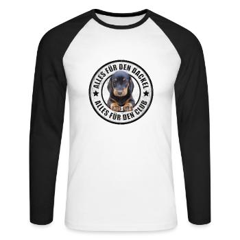 Dackel - Dachshund - Alles für den Dackel - Unisex Baseballshirt langarm - Weiß/Schwarz - Vorne - Nik (191cm)