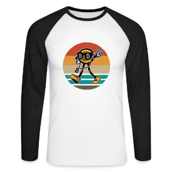 Krypto Investor Bitcoin Trader Blockchain BTC - Unisex Baseballshirt langarm - Weiß/Schwarz - Vorne - Nik (191cm)
