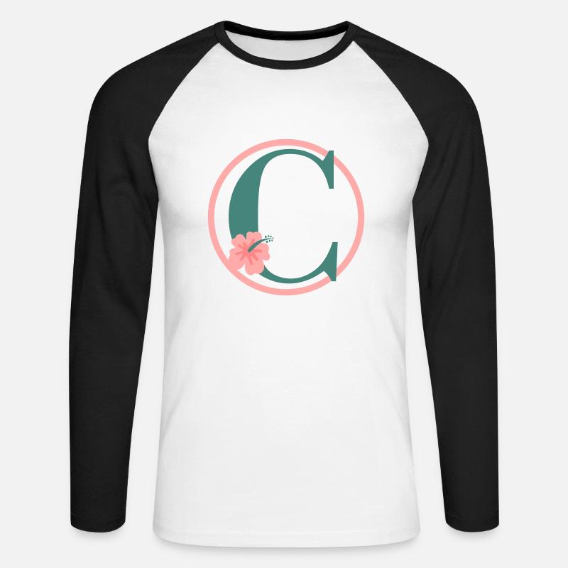 Lettera C Lettera iniziale C Monogramma Ibisco - Maglia da baseball a manica lunga da uomo - bianco/nero
