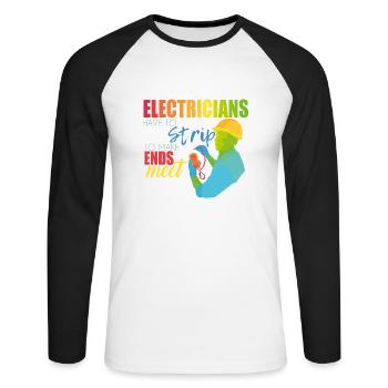 Électriciens - T-shirt baseball manches longues Homme - blanc/noir - Devant - Nik (191cm)