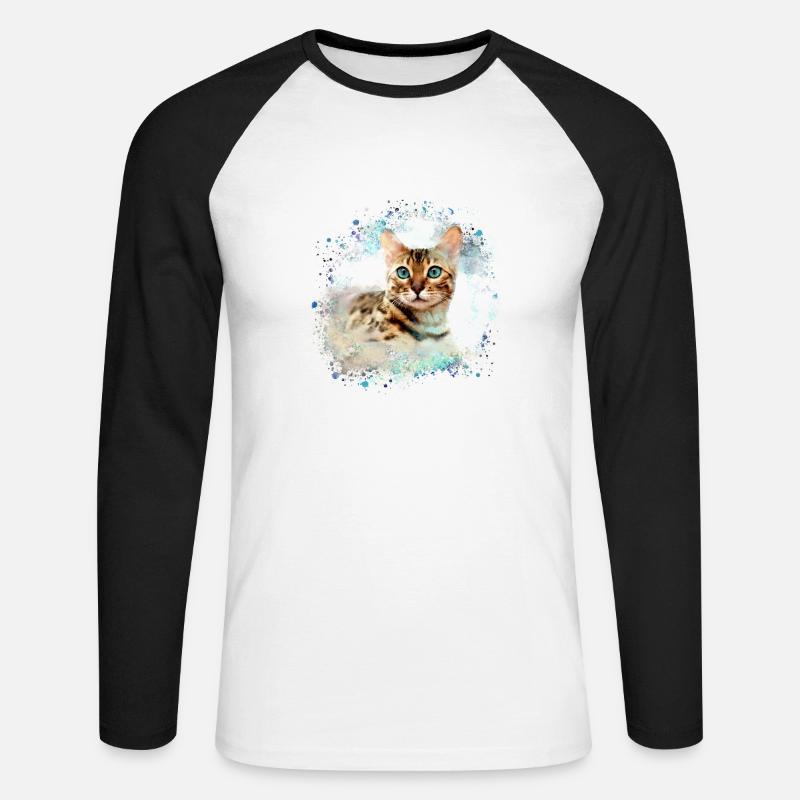 bengalkatze,katze,bengal,graffiti,malerei - Unisex Baseballshirt langarm - Weiß/Schwarz