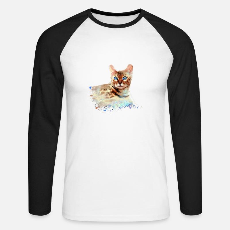 bengalkatze,katze,bengal,graffiti,malerei,aquarell - Unisex Baseballshirt langarm - Weiß/Schwarz