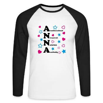Anna - Unisex Baseballshirt langarm - Weiß/Schwarz - Vorne - Nik (191cm)