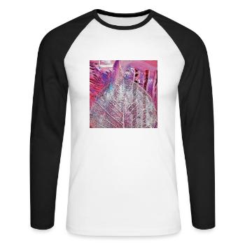 Peinture de veines de feuilles acryliques abstraites rose-rose-violet - T-shirt baseball manches longues Homme - blanc/noir - Devant - Nik (191cm)