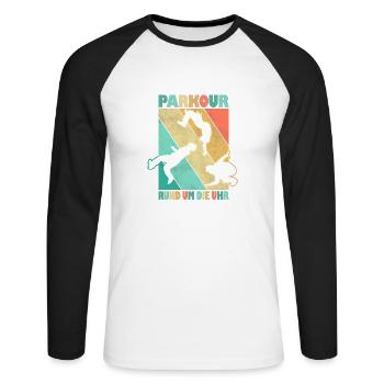 Parkour Freerunner Traceur Le Parcour parkourshirt - Unisex Baseballshirt langarm - Weiß/Schwarz - Vorne - Nik (191cm)