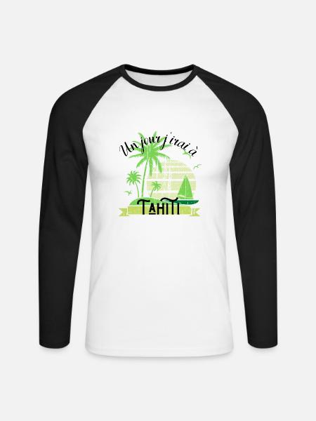 Eines Tages werde ich nach Tahiti gehen - Unisex Baseballshirt langarm - Weiß/Schwarz