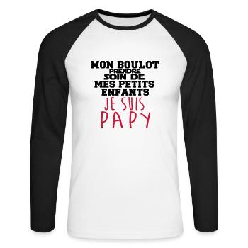 je suis papy - T-shirt baseball manches longues Homme - blanc/noir - Devant - Nik (191cm)