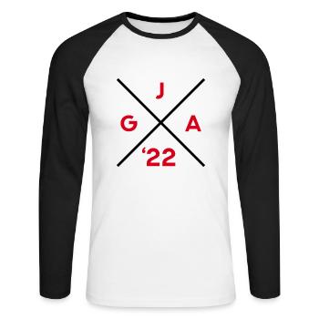 JGA 2022 - Junggesellenabschied Hochzeit Bräutigam - Unisex Baseballshirt langarm - Weiß/Schwarz - Vorne - Nik (191cm)