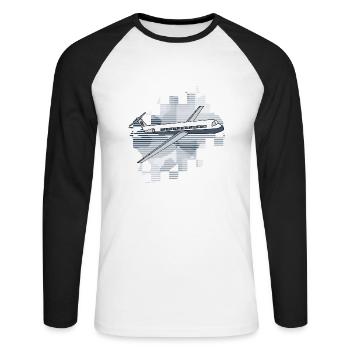 Flugzeug - Unisex Baseballshirt langarm - Weiß/Schwarz - Vorne - Nik (191cm)