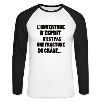 Humour noir - T-shirt baseball manches longues Homme - blanc/noir - Devant - Nik (191cm)