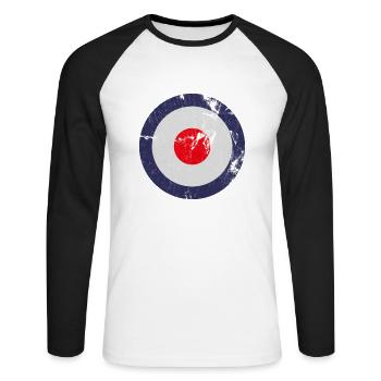 MOD Logo Design, ikonische I960's - Unisex Baseballshirt langarm - Weiß/Schwarz - Vorne - Nik (191cm)