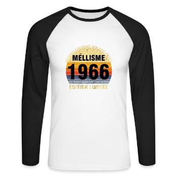Millésime 1966 Cadeau Anniversaire vintage 1966 - T-shirt baseball manches longues Homme - blanc/noir - Devant - Nik (191cm)