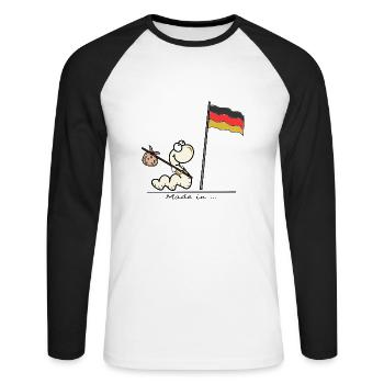 "Made in Germany" - Unisex Long Sleeve Baseball T-Shirt - white/black - Front - Nik (191cm)