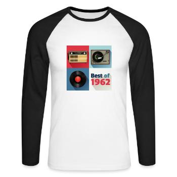 Le meilleur de 1962 Vinyl Radio Oldschool Turntable - T-shirt baseball manches longues Homme - blanc/noir - Devant - Nik (191cm)