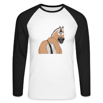 Fjordpferd - Unisex Baseballshirt langarm - Weiß/Schwarz - Vorne - Nik (191cm)