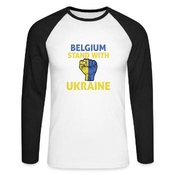 Belgium Ukraine - I support Ukraine - Unisex Long Sleeve Baseball T-Shirt - white/black - Front - Nik (191cm)