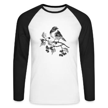 Oiseau - T-shirt baseball manches longues Homme - blanc/noir - Devant - Nik (191cm)