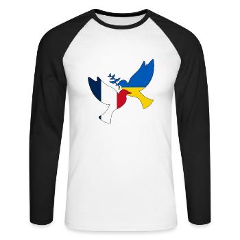 Ukraine France Dove of Peace Support - Unisex Long Sleeve Baseball T-Shirt - white/black - Front - Nik (191cm)