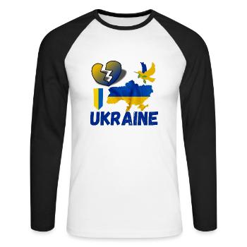 Ukraine | je soutiens l'ukraine - T-shirt baseball manches longues Homme - blanc/noir - Devant - Nik (191cm)