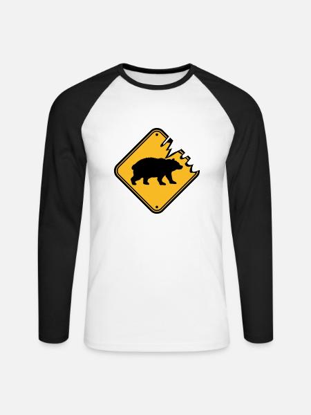 Shield Bear Danger to Life - Unisex Long Sleeve Baseball T-Shirt - white/black