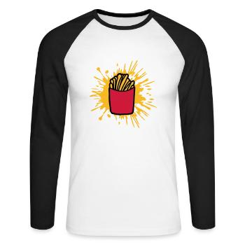 Farbklecks Pommes Frites - Unisex Baseballshirt langarm - Weiß/Schwarz - Vorne - Nik (191cm)