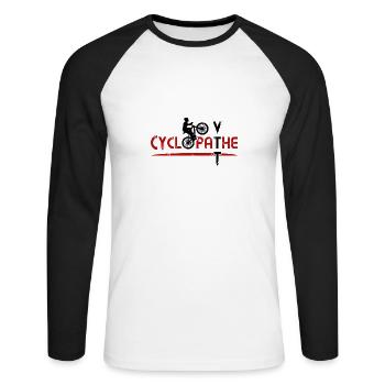 CYCLOPATHE DU VTT ! (vélo, nature) noir - T-shirt baseball manches longues Homme - blanc/noir - Devant - Nik (191cm)