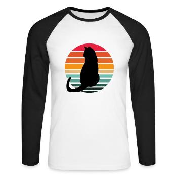 Katze Sunset - Unisex Baseballshirt langarm - Weiß/Schwarz - Vorne - Nik (191cm)