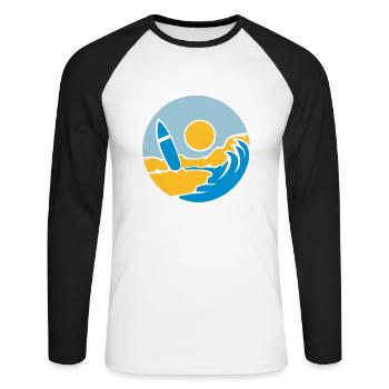 Kreis Strand Surfbrett - Unisex Baseballshirt langarm - Weiß/Schwarz - Vorne - Nik (191cm)