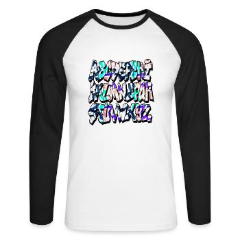 Graffiti-Alphabet - Unisex Baseballshirt langarm - Weiß/Schwarz - Vorne - Nik (191cm)