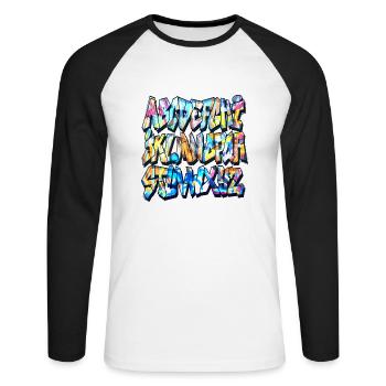 Graffiti alphabet - Unisex Long Sleeve Baseball T-Shirt - white/black - Front - Nik (191cm)
