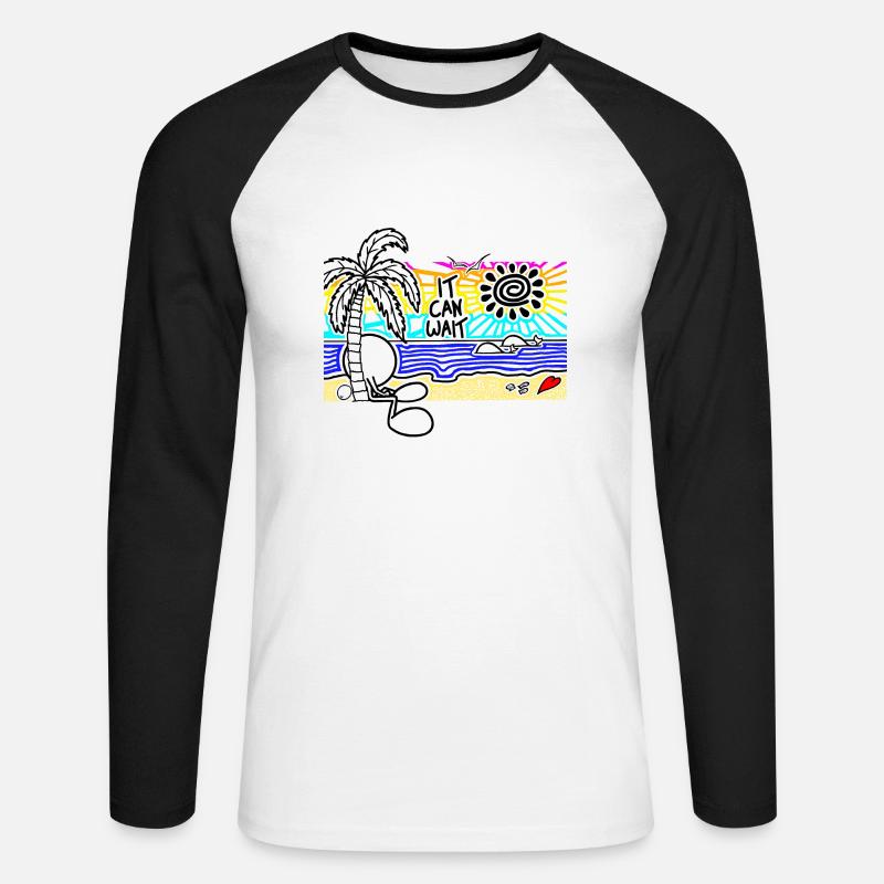 It Can Wait Sunset Doodle - Unisex Baseballshirt langarm - Weiß/Schwarz