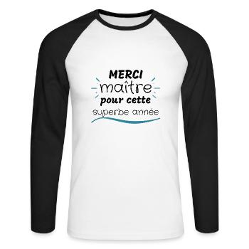 Merci maître pour cette superbe année - T-shirt baseball manches longues Homme - blanc/noir - Devant - Nik (191cm)