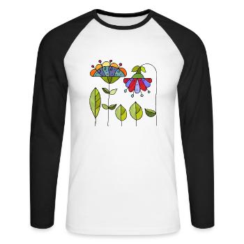 Fleur - T-shirt baseball manches longues Homme - blanc/noir - Devant - Nik (191cm)