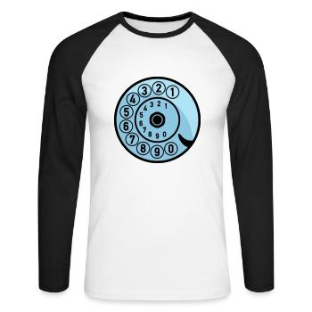 Wählscheibe Vintage Telefon anrufen Retro Technik - Unisex Baseballshirt langarm - Weiß/Schwarz - Vorne - Nik (191cm)
