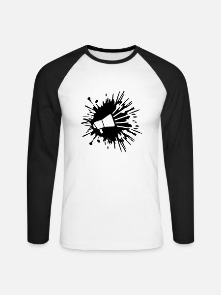 Tropfen Farbklecks Megafon Symbol - Unisex Baseballshirt langarm - Weiß/Schwarz