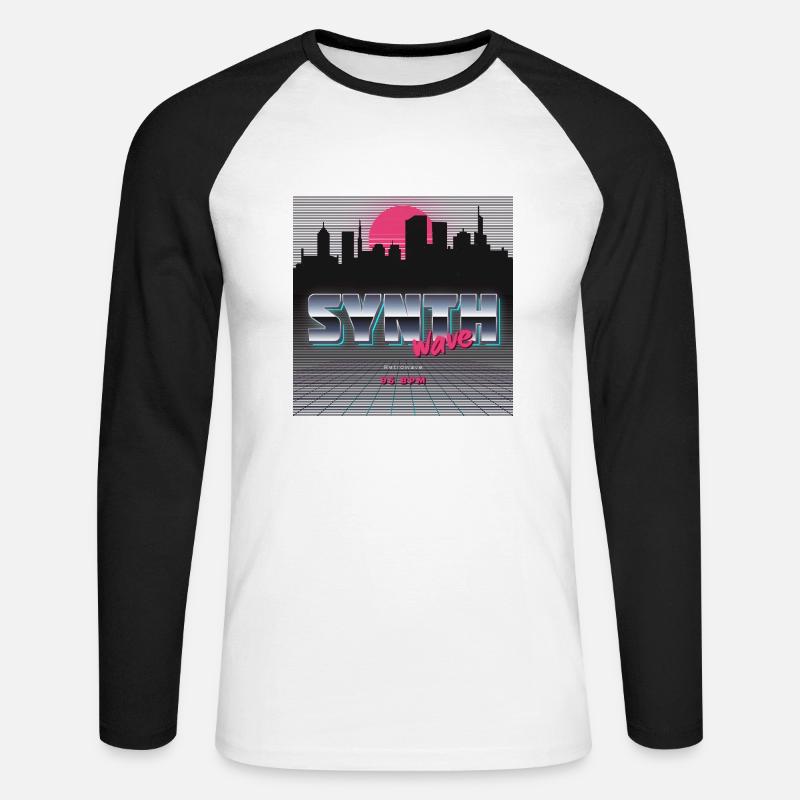 Synthwave - Unisex Baseballshirt langarm - Weiß/Schwarz