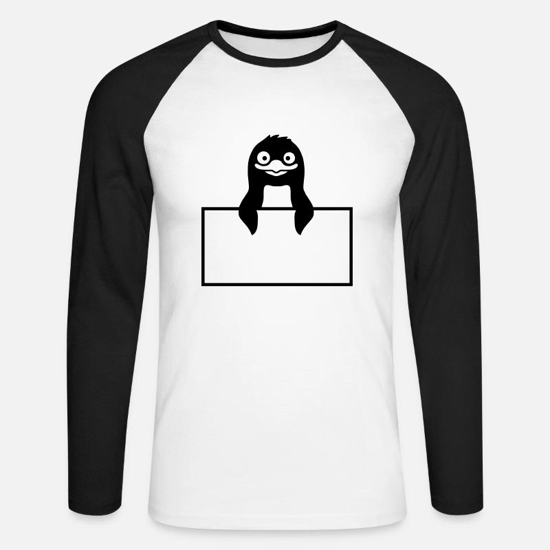 Schild Pinguin Text einfügen - Unisex Baseballshirt langarm - Weiß/Schwarz