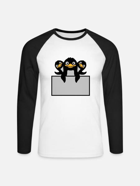 3 penguins behind shield - Unisex Long Sleeve Baseball T-Shirt - white/black