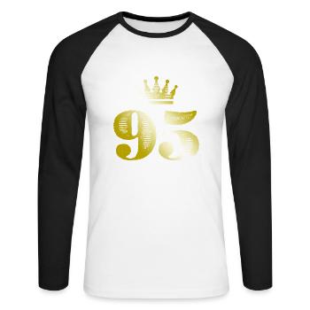 95 Numéro Couronne Or - T-shirt baseball manches longues Homme - blanc/noir - Devant - Nik (191cm)
