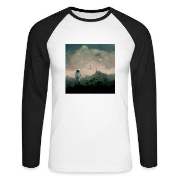 Lonely Voyager 019 - Unisex Baseballshirt langarm - Weiß/Schwarz - Vorne - Nik (191cm)