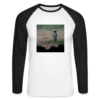 Lonely Voyager 031 - Unisex Baseballshirt langarm - Weiß/Schwarz - Vorne - Nik (191cm)