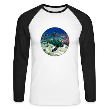 Meeresschildkröte - Unisex Baseballshirt langarm - Weiß/Schwarz - Vorne - Nik (191cm)